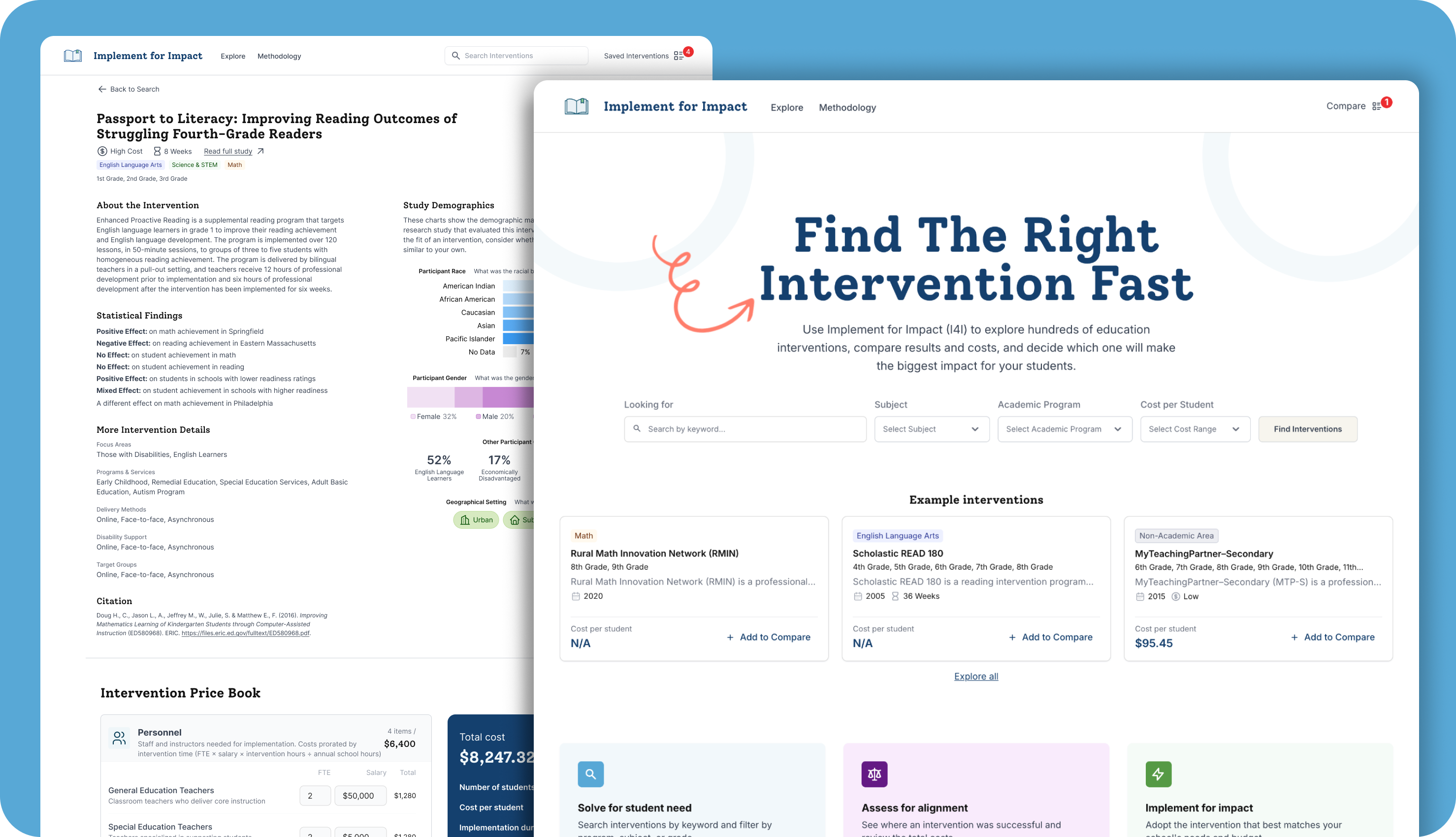 Screenshots from the Implement for Impact website